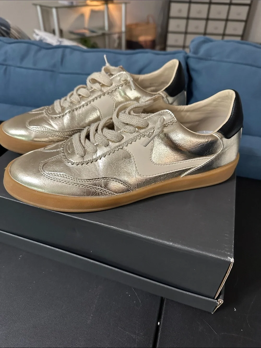 Mi.iM Destiny Women's Metallic Gold Leather Sneakers with Gum Sole